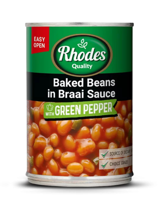 Rhodes - Baked Beans in Braai Sauce with Green Pepper, 400g – A Flavorful Twist on a Classic
