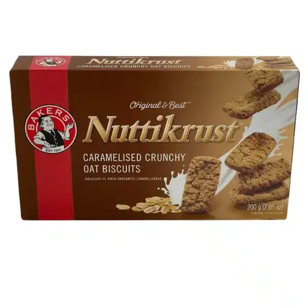 200g Box of Bakers Nuttikrust, a crunchy South African biscuit available in Canada from The South African Shop