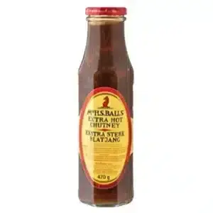 375ml Bottle of Mrs. Balls Chutney Extra Hot, a fiery South African chutney available in Canada from The South African Shop
