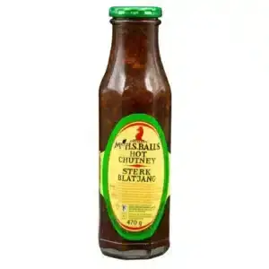375ml Bottle of Mrs. Balls Chutney Hot, a spicy South African chutney available in Canada from The South African Shop