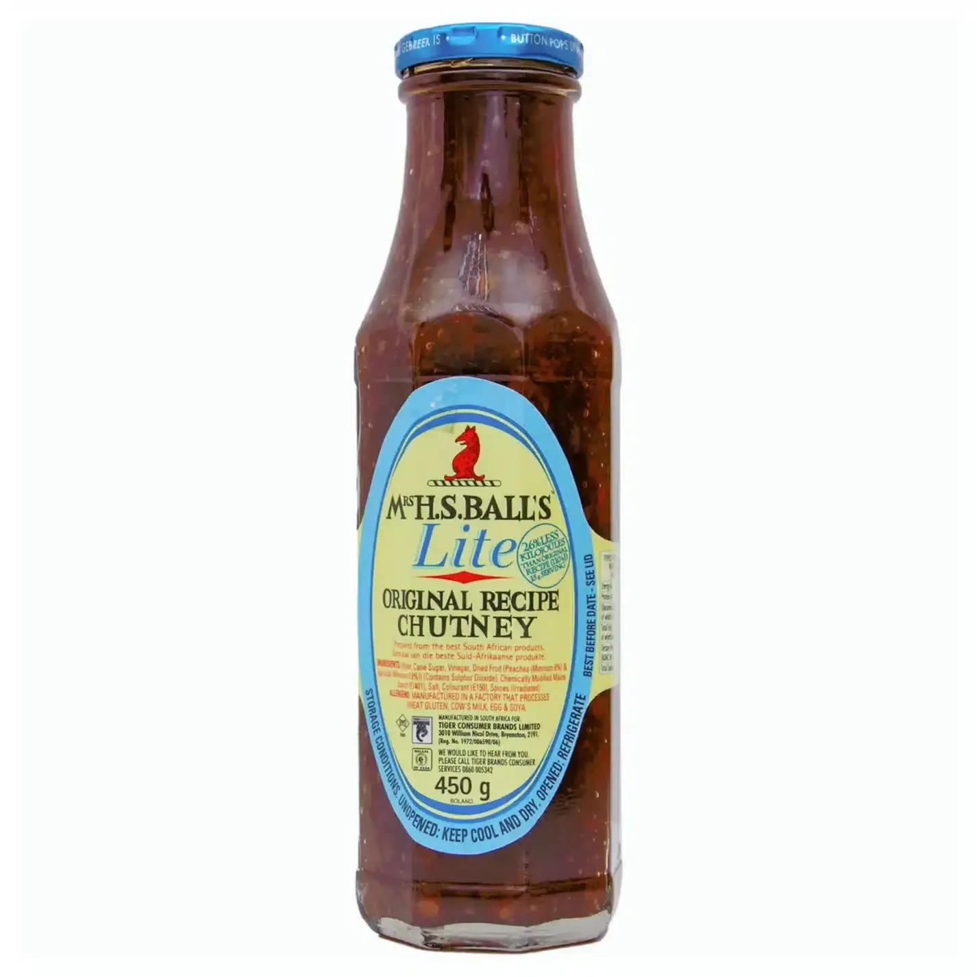 375ml Bottle of Mrs. Balls Chutney Original Lite, a lighter version of the South African classic, available in Canada from The South African Shop