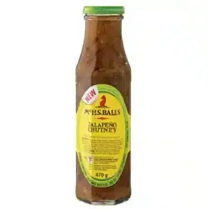 375ml Bottle of Mrs. Balls Chutney Jalapeño, sweet and tangy with a jalapeño kick, available in Canada from The South African Shop