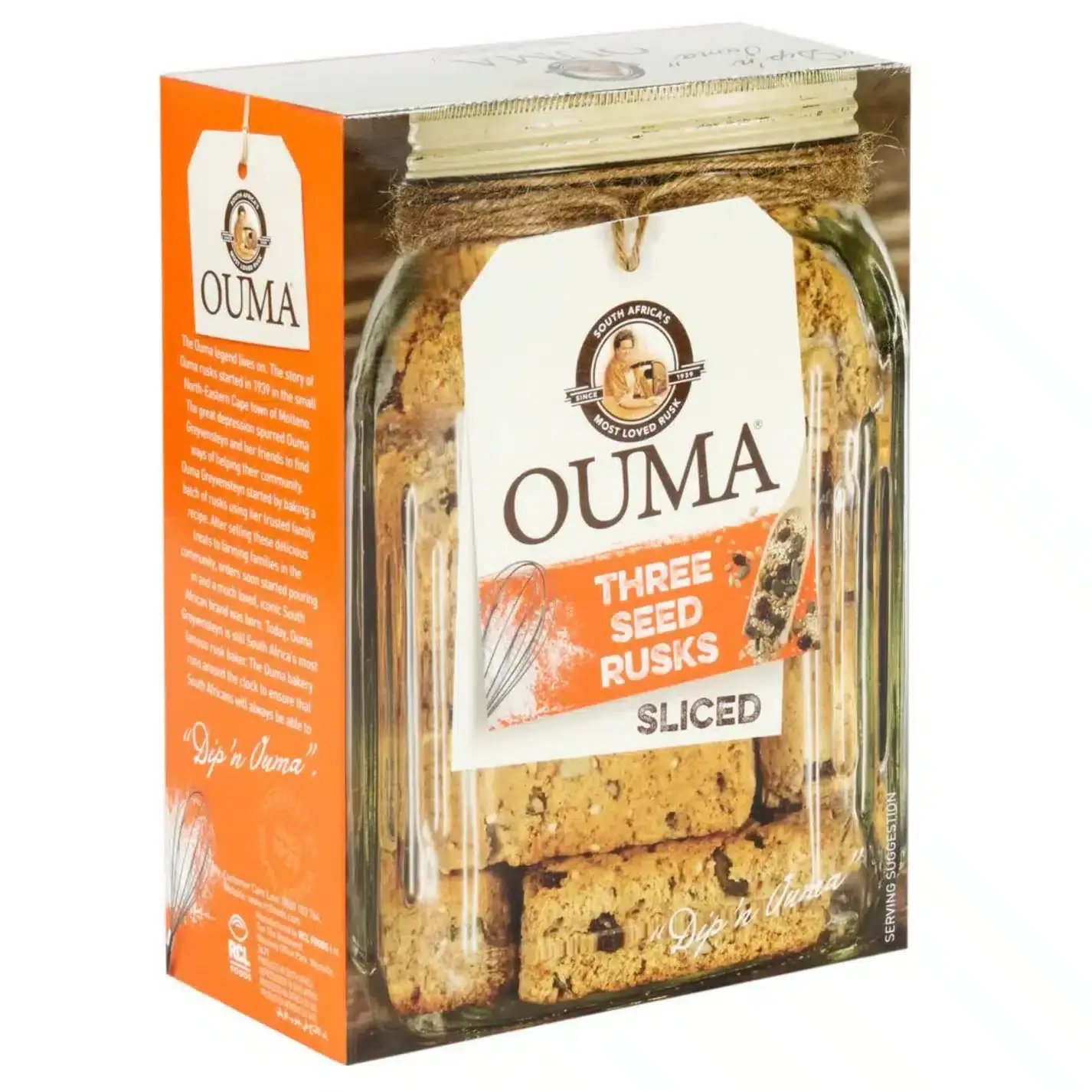 500g Box of Ouma Three Seed Sliced Rusks with sunflower, sesame, and linseeds