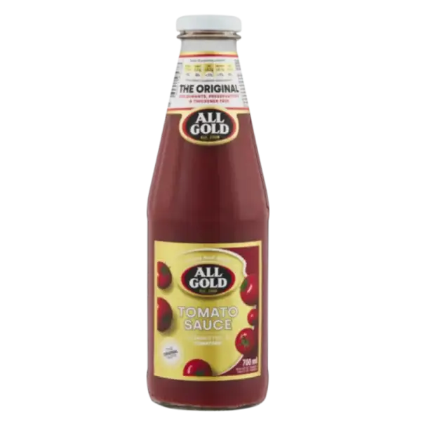 700ml Bottle of All Gold Tomato Sauce, a South African classic, available in Canada from The South African Shop