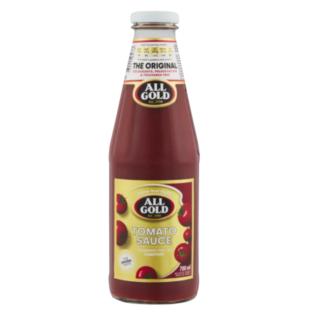 700ml Bottle of All Gold Tomato Sauce, a South African classic, available in Canada from The South African Shop