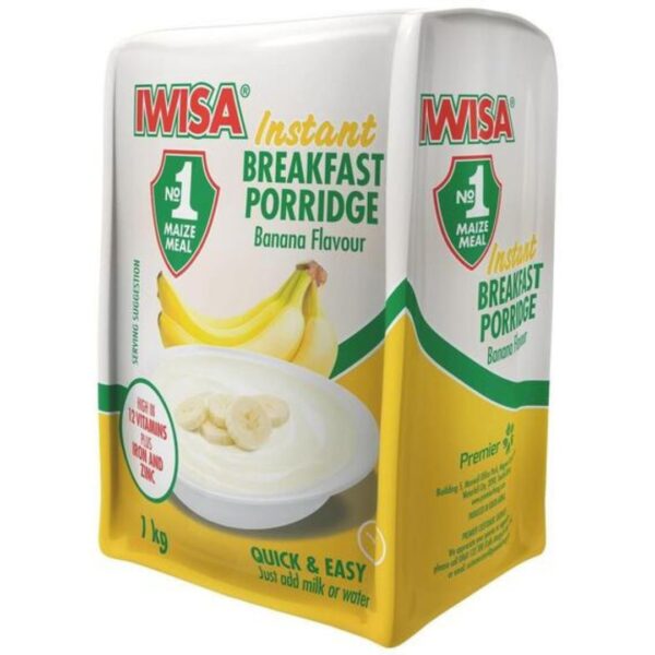 1kg Iwisa Banana Flavored Instant Breakfast Porridge, quick and nutritious South African porridge, available in Canada from The South African Shop