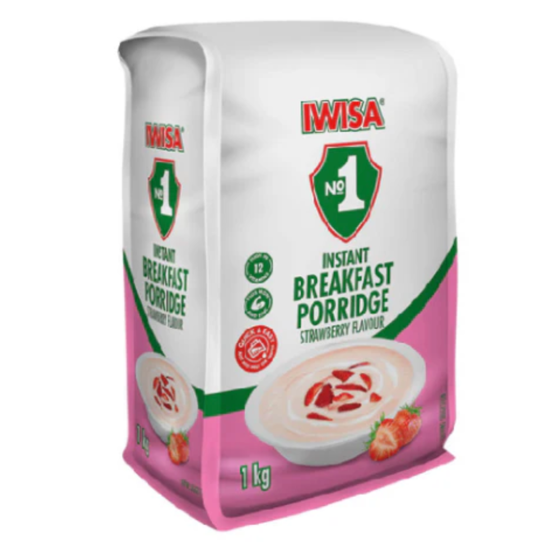 1kg Iwisa No.1 Strawberry Flavoured Instant Breakfast Porridge, a quick and nutritious South African porridge, available in Canada from The South African Shop