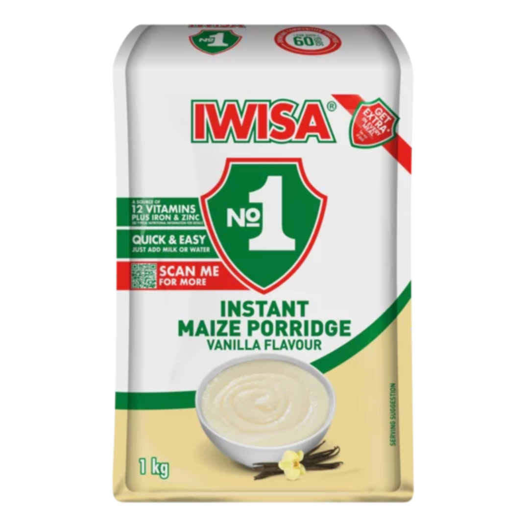 1kg Iwisa No.1 Vanilla Flavoured Instant Breakfast Porridge, creamy and sweet South African porridge, available in Canada from The South African Shop