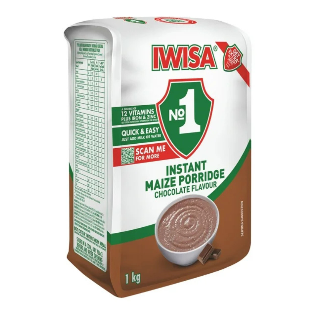 1kg Iwisa No.1 Chocolate Flavoured Instant Maize Porridge, a creamy and sweet South African porridge, available in Canada from The South African Shop