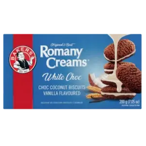 Bakers Romany Creams Vanilla Flavoured White Chocolate Biscuits 200g – Available in Canada