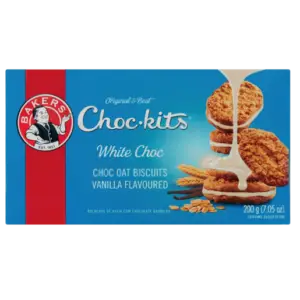 Buy Bakers White Choc Choc-kits Biscuits 200g in Canada – Crunchy Oat Biscuits with White Chocolate Cream Filling