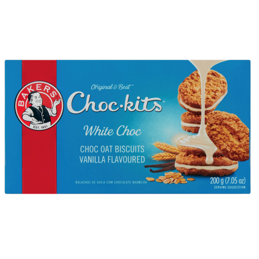 Buy Bakers White Choc Choc-kits Biscuits 200g in Canada – Crunchy Oat Biscuits with White Chocolate Cream Filling