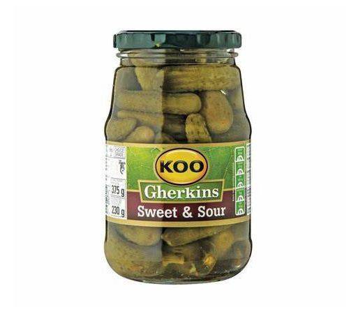 KOO Sweet & Sour Gherkins 375g – Tangy Pickled Cucumbers Available in Canada