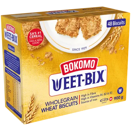 900g box of Bokomo Weet-Bix with 48 wheat biscuits, South African cereal available in Canada
